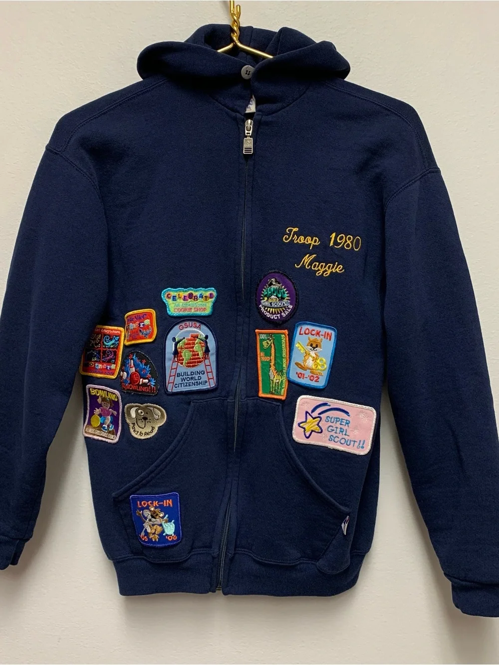 Vintage Y2K Girl Scout Patch Zip Hoodie Sweatshirt Youth XL Russell Athletic 00s